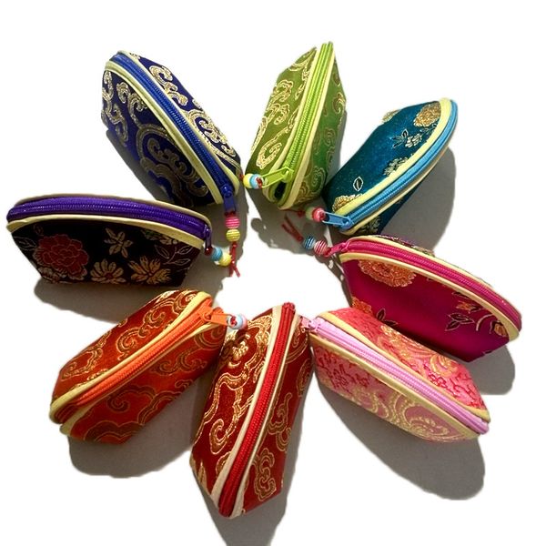 

dhl50pcs coin purses women brocade ingot retro zipper wallet mix color, Red;black