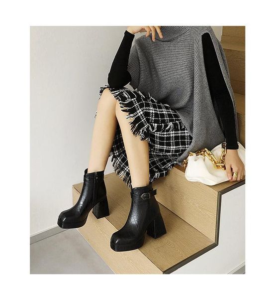 

boots winter euramerican vogue is contracted ultra high heel female short side zipper decorates buckle fashionable, Black