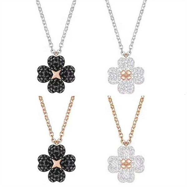 

shi family clover double sided flower necklace female clavicle chain, Black