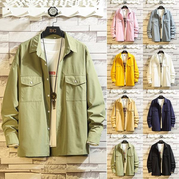 

men's shirt long-sleeve solid 8 colors pocket casual workwear style cotton autumn winter high-quality plus-size fashion 2021 shirts, White;black
