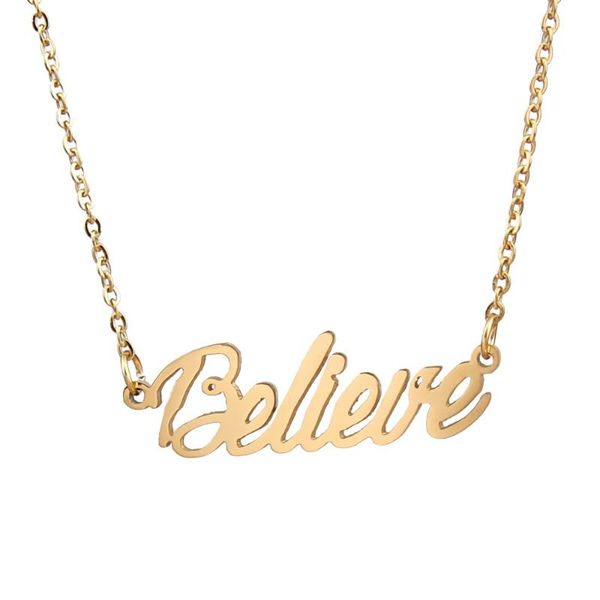 

pendant necklaces believe name necklace personalised stainless steel women choker 18k gold plated alphabet letter jewelry friends gift, Silver