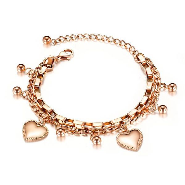 

link, chain multi-layer gold plated stainless steel bracelet love heart round lock crescent moon pendants temperament ladies jewelry, Black