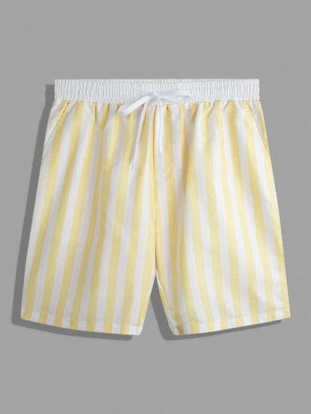 

men striped drawstring waist shorts r5s4#, Black