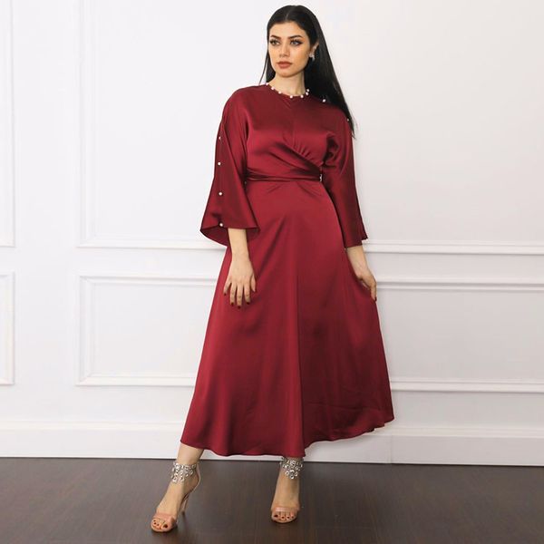 

robe femme hiver 2021 abaya dubai turkey muslim fashion satin dress abayas islam clothing dresses for women musulman de mode, Red