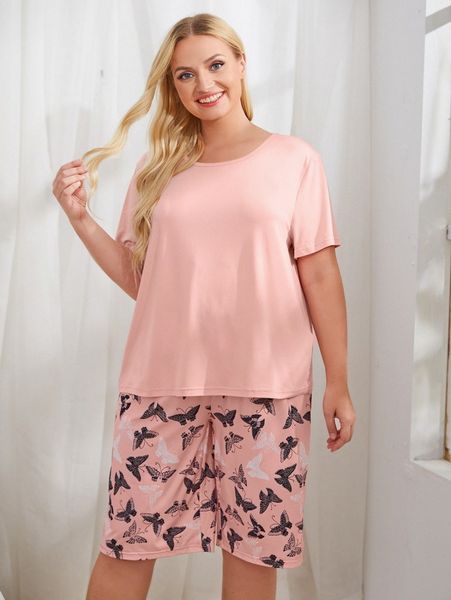 

plus butterfly print pajama set k2qn#, Black;white