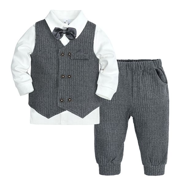 

autumn infant baby boys long sleeve shirt + waistcoat +pants fashion clothing sets 3pcs kids boy gentleman clothes suit 210429, White