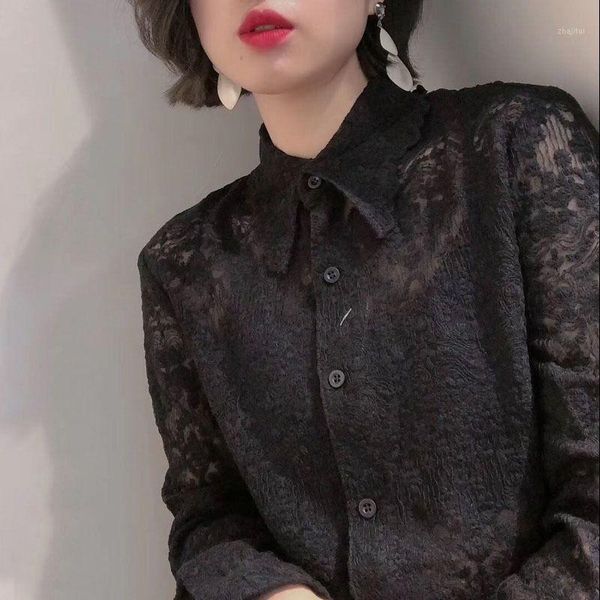 

women's blouses & shirts blouse women fall and winter lapels lace shirt ladies long sleeves blusas ropa de mujer, White