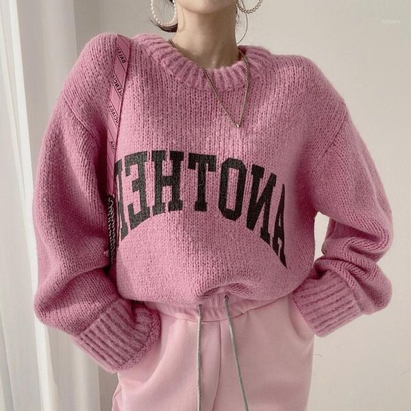 

women's sweaters vintage sweater 2021 harajuku letter loose round neck long sleeve thick cotton autumn women, White;black