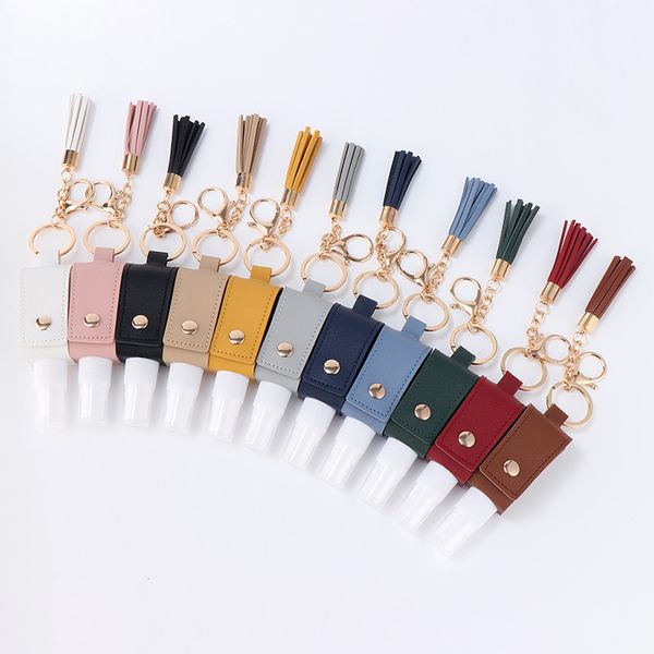 

self defense portable hand sanitizer bottle leather sheath bag keychain, Silver