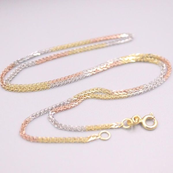 

chains au750 real 18k multi-tone gold chain neckalce for women female 1.2mm color wheat link choker necklace 16''l gift, Silver