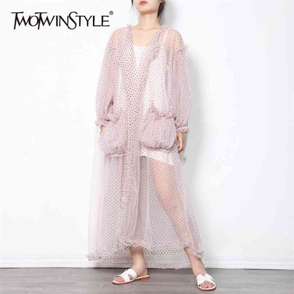 

dot loose patchwork ruffle dress for women v neck lantern long sleeve casual dresses female fashion clothing 210520, Black;gray