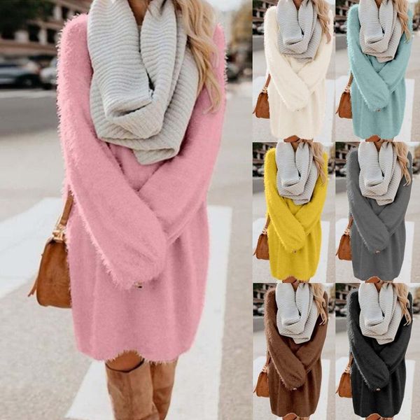 

casual dresses bikoles autumn winter fashion loose o neck long sleeve women's dress sweater solid ladies basic, Black;gray