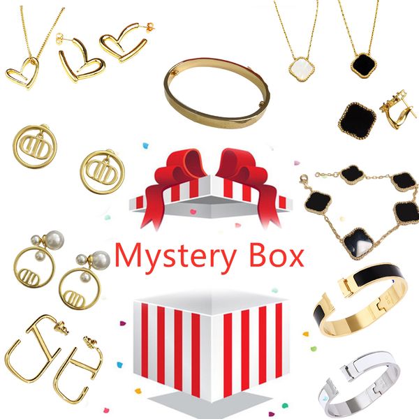 

mystery box jewelry surprise box designer earrings necklace bracelet luxury random send value jewelry jh, Golden;silver
