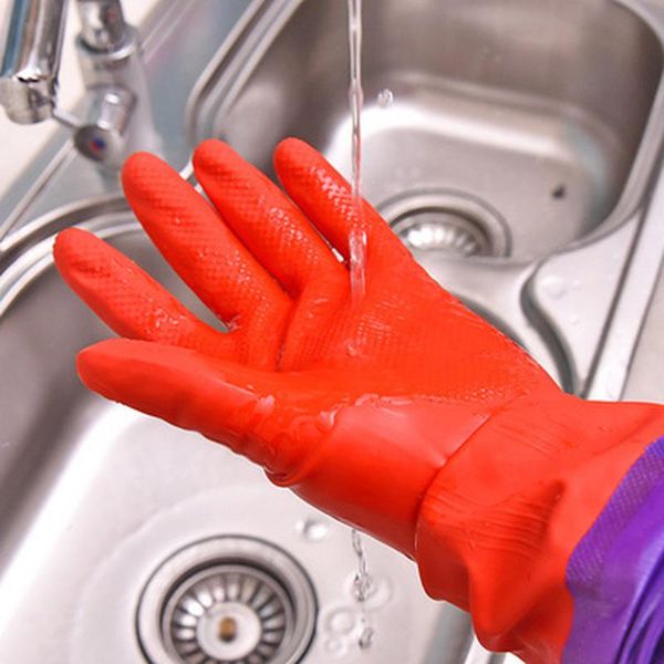 

disposable gloves long sleeves washing dishes clothes plush warm hand guard waterproof household latex rubber