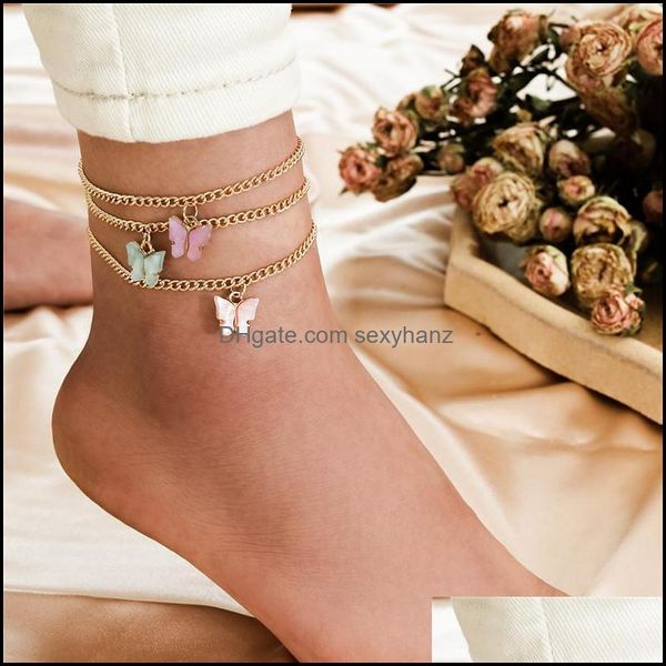 Tornozeleiras Jóias Modyle Borboleta Bonito para Mulheres Simples Tornozeleira Cor de Ouro Corrente Pulseira de Tornozelo na Perna 2021 Bohemian Beach Foot Drop Delivery