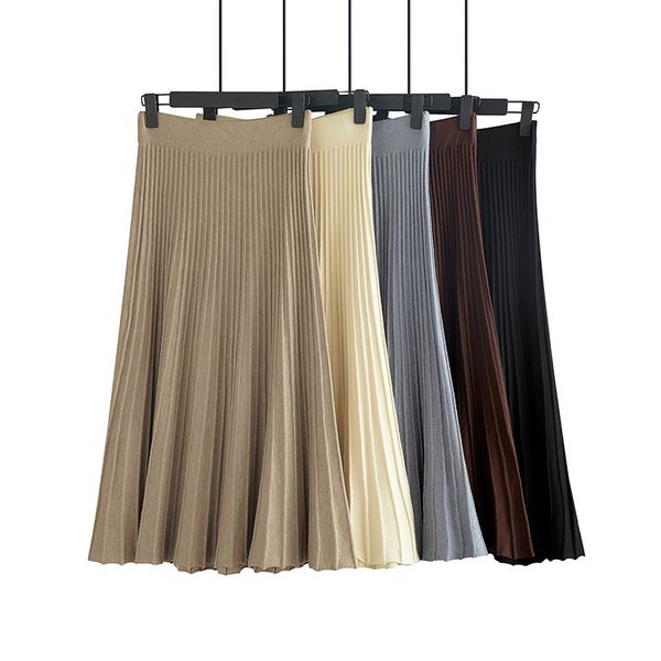 

skirts a-line knitted half 2021 autumn road work style one-step large swing shows thin umbrella skirt female, Black