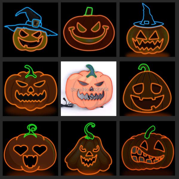 Nuovissimo design Pumkin Series EL Wire Halloween Party Decor LED Glow In Dark Cosplay Light Mask Supporto personalizzato