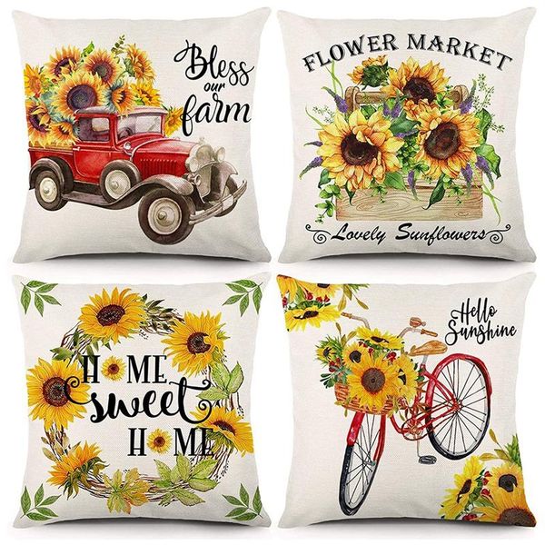 

pillow case farm sunflower covers 18x18 inch set of 4 summer decorative throw pillowcase farmhouse decor for home