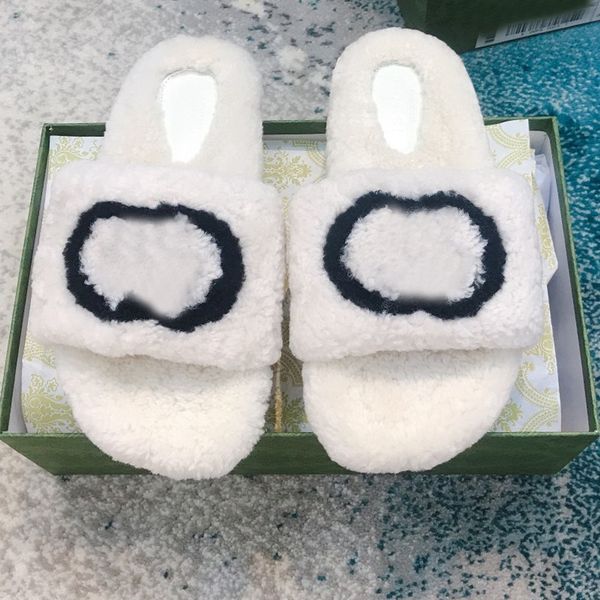

wool slippers for woman fashion warm designers slides triple black white green fur plush winter indoor outdoor mule sandals