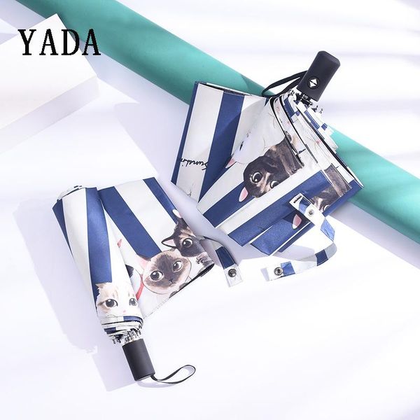 

umbrellas yada design cartoon cat folding anti-uv rainproof stripe umbrella sun protection rainy parasol yd200007
