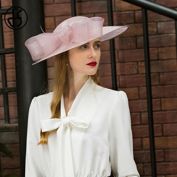 

stingy brim hats fs pink purple british fascinators for women royal wedding hat ladies dresses elegant large fedoras with bow, Blue;gray