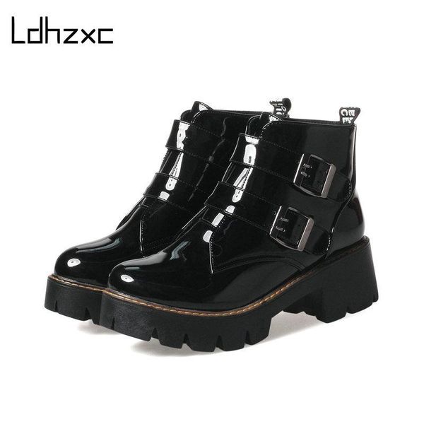 

boots ldhzxc patent leather zipper booties women high heels autumn platform ankle zippers black punk quality big size