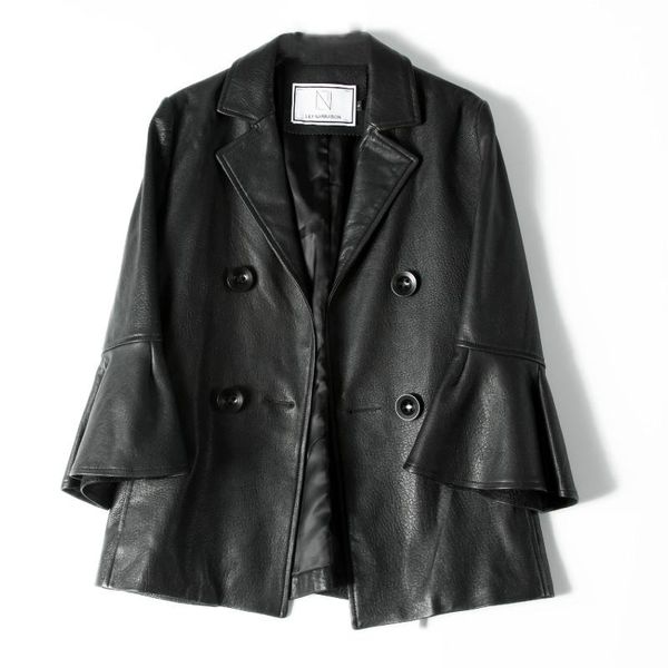 

women's leather & faux real genuine jacket autumn coat women clothes 2021 korean vintage sheepskin female black manteau femme zt4369