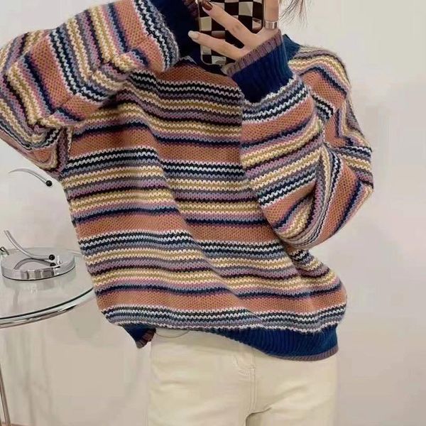 

women's sweaters striped sweater women long sleeve jumpers knit knitted streetwear vintage pullovers loose short pull femme, White;black