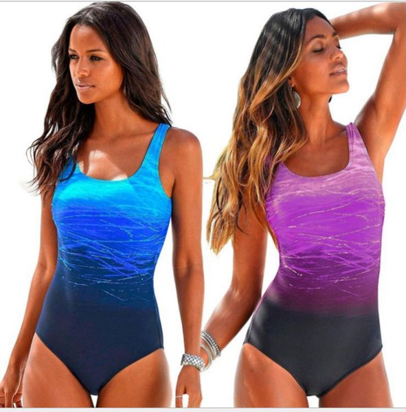

gradient printed open back one piece swimsuit for women, White;black