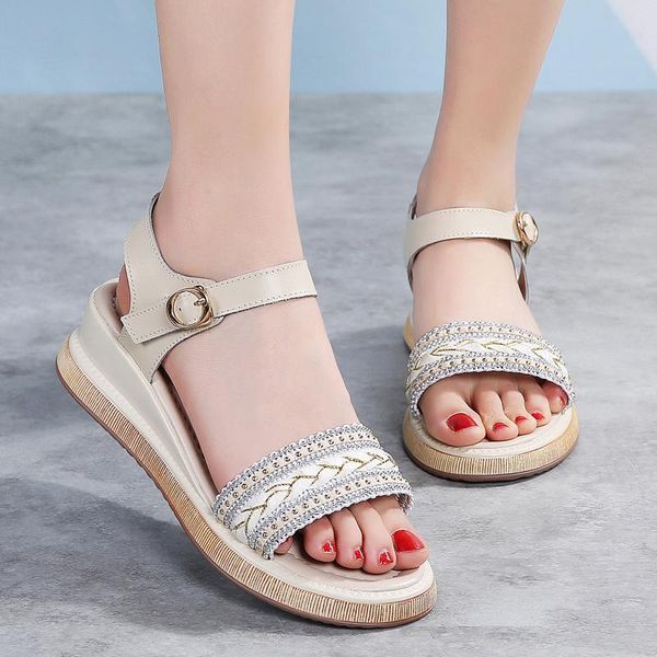 

fashion casual womens sandals strap flats shoes for woman solid color peep toe sandalias microfiber basic, Black