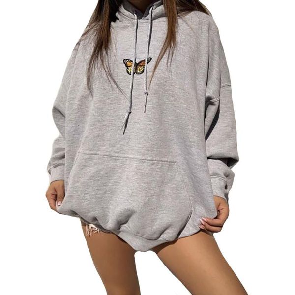 

women's hoodies & sweatshirts butterfly printed long-sleeved casual sports sweatshirt loose women, Black