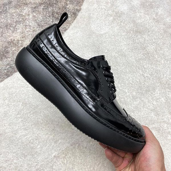 

british thick bottom leather business casual shoes man with soles joker sponge increased men's dress, Black