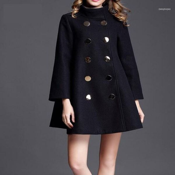 

plus size winter coat women long cloak wool jacket double breasted overcoat poncho autumn cashmere outerwear female1, Black