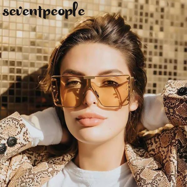 

sunglasses fashion oversized square women 2021 trendy one-piece rectangle sun glasses for men metal frame eyewear, White;black