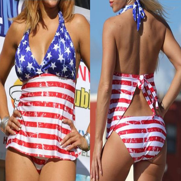 

Women' Bikini Swimwear Striped 5-star Printed Split + Trunks, Picture color