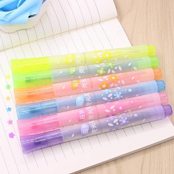 Evidenziatori 12 pezzi penne per acquerello in plastica Kawaii carino pennarello a stella creativa per cancelleria coreana regalo per bambini
