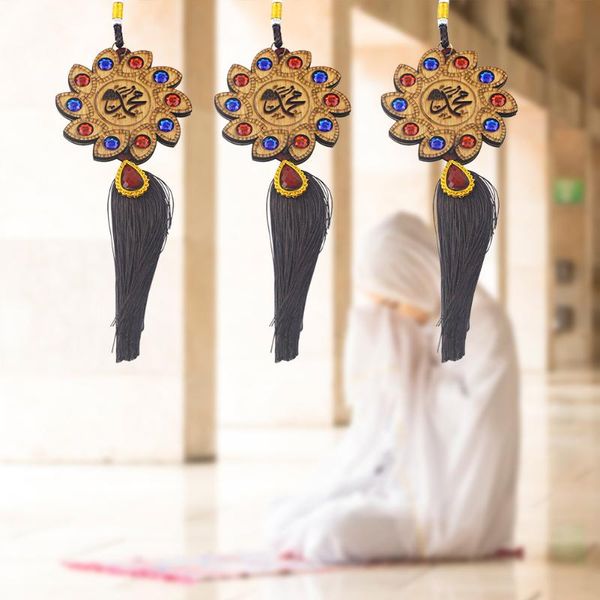 

eid mubarak car pendant wooden lesser bairam ramadan tassel hanging ornament festival craft home decorative accessories objects & figurines
