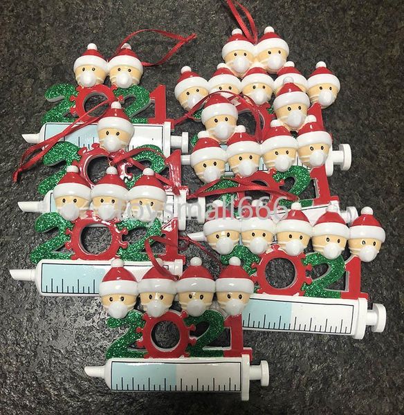 

2021 christmas decoration quarantine ornaments family of 1-7 heads diy tree pendant accessories with rope resin