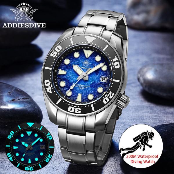 

wristwatches addies men watch nh35 automatic mechanical sapphire crystal 200m diver stainless steel case bgw-9 super luminous watches, Slivery;brown