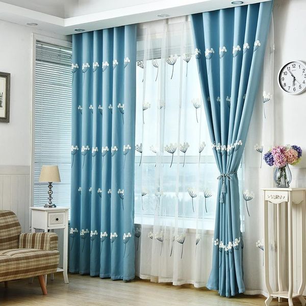 

curtain & drapes cotton and linen towel embroidery korean-style pastoral dandelion embroidered blackout curtains living room bedroom