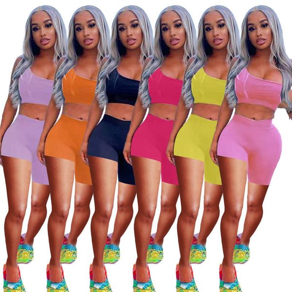 

women's tracksuits skew collar crop and shorts set two 2 piece sets active tracksuit sporty summer outfits female suit, Gray