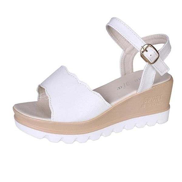 

dress shoes summer woman sandals casual mid heel student wedge ankle strap beach sandalias mujer, Black