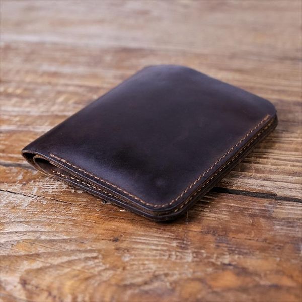 

men small leather wallet vintage style billfold customized short purse for crazy horse minimalist, Red;black