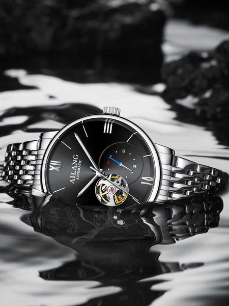 

the new watch men's automatic mechanical watch hollow waterproof fashion business famous brand trend men's, Slivery;brown