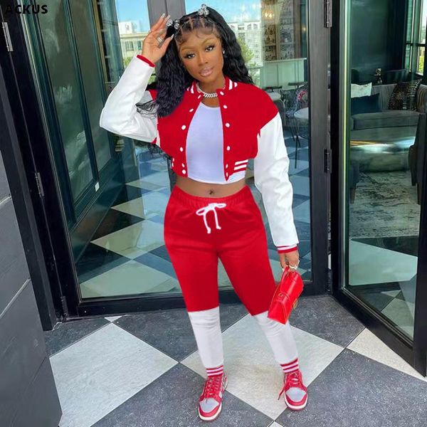 

women's two piece pants ackus women tracksuit patchwork crop and pencil trousers 2 sets active sweatsuit casual set autumn outfits, White