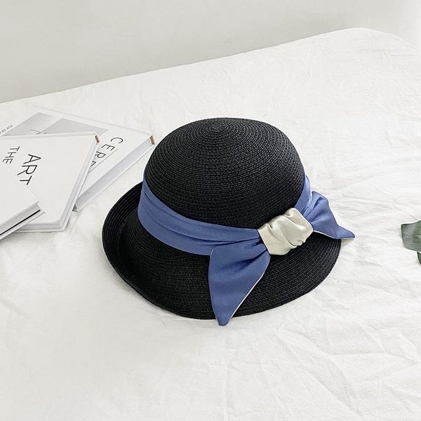 

202103-dudu summer color bowknot paper lady sunshade leisure sun cap women holiday hat wide brim hats, Blue;gray