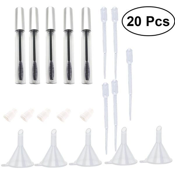 

packing bottles 5pcs 12ml empty mascara tube with eyelash wand + funnels and transfer pipettes set for castor oil diy container