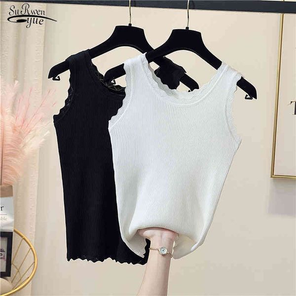

summer outside wear knitted tank sleeveless plus size women's corset bottom solid casual female tanks vest 13634 210521, White