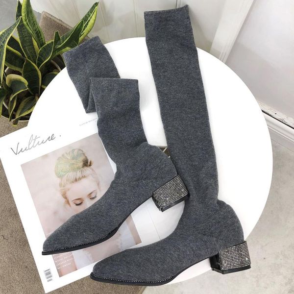 

boots women's fall/winter fashion over the knee elastic, Black