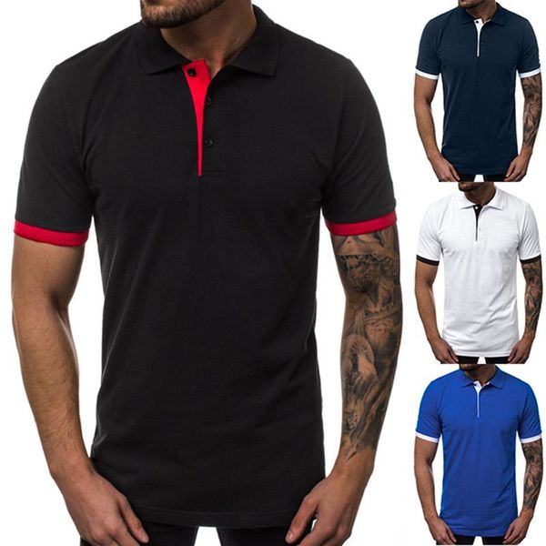 

men's t-shirts selling product in 2021 euro code solid color cuff stitching casual short-sleeved t-shirt clothing, White;black